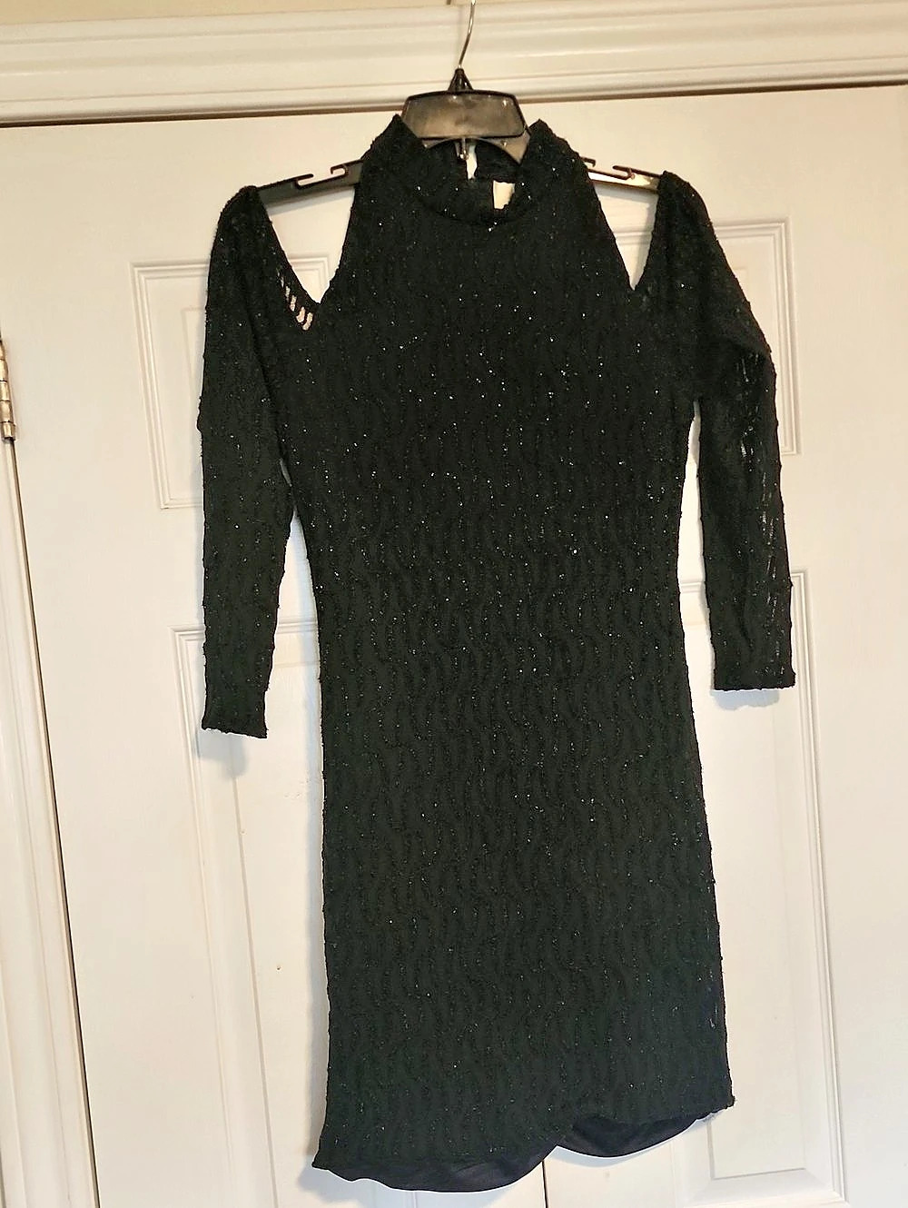 Lori Ann Long Sleeve Black Midi Dress Size 12 Like New
